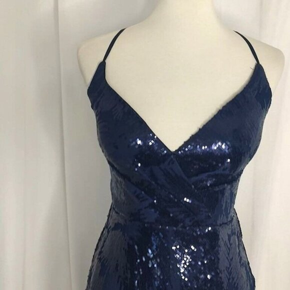JULES AND CLEO Maxi Dress 8 Formal Gown Navy Sequin Strappy Open Back Prom - Picture 6 of 15